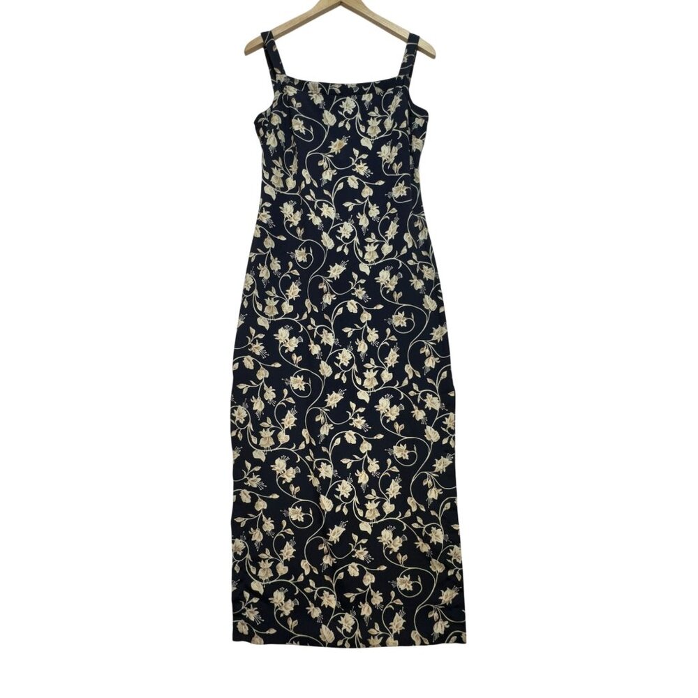 Rampage Womens Maxi Sheath Dress Sze 11 Black Floral Sleeveless Chic Summer Slit